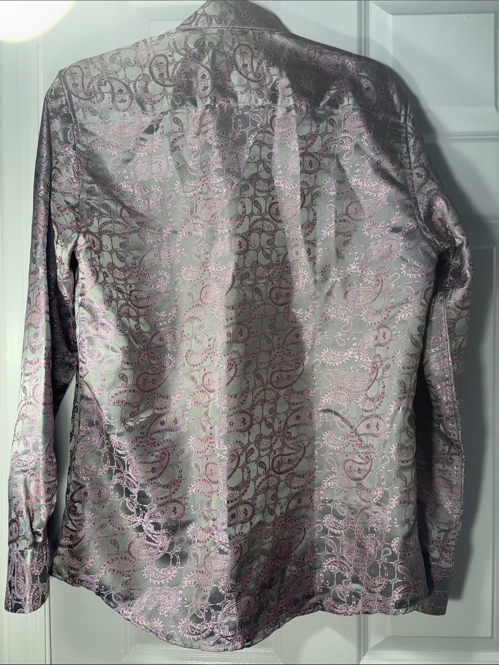 Barry Wang Men’s Medium Pink & Silver Paisley Dress Shirt - Picture 7 of 8